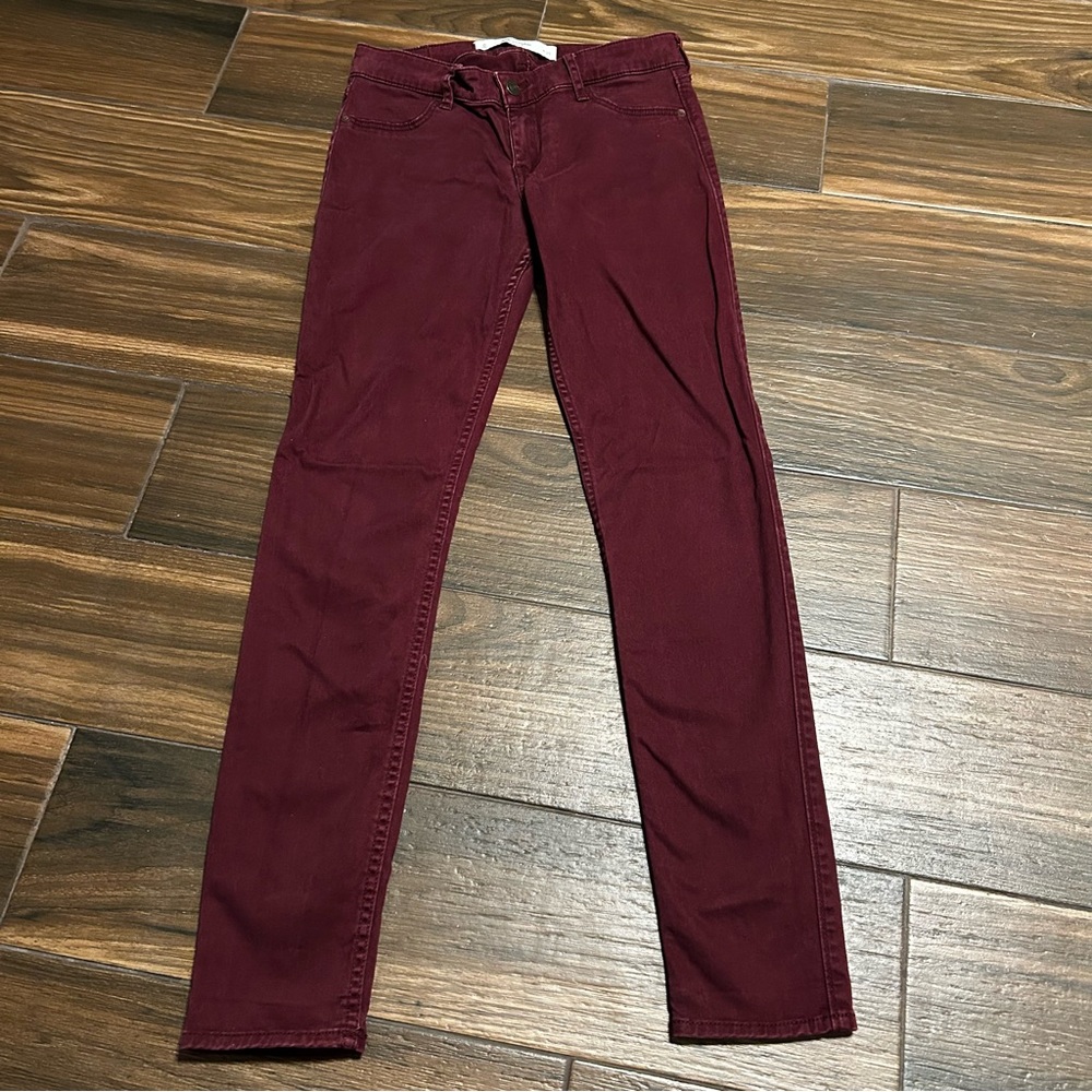 Abercrombie & Fitch Skinny Jeans Pants Size 0‎ W 25 Burgundy Wine Deep Red
